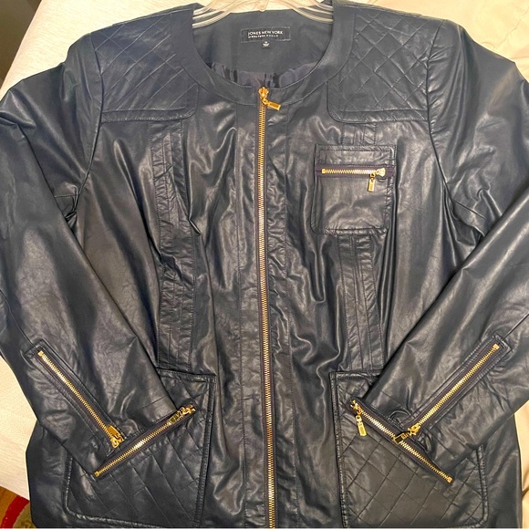 jones new york womens jacket faux leather navy size 1X - Picture 3 of 10